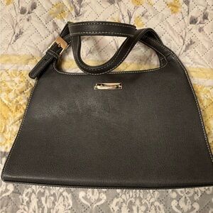 Liz Claiborne Black Structured Top-Handle Shoulder Bag with Gold Hardware